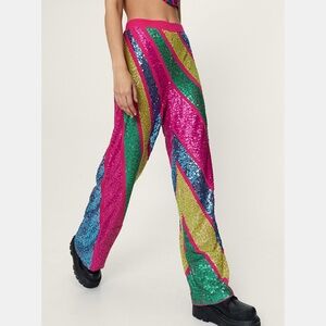 Nasty Gal Color Block Wide Leg Pants Hot Pink